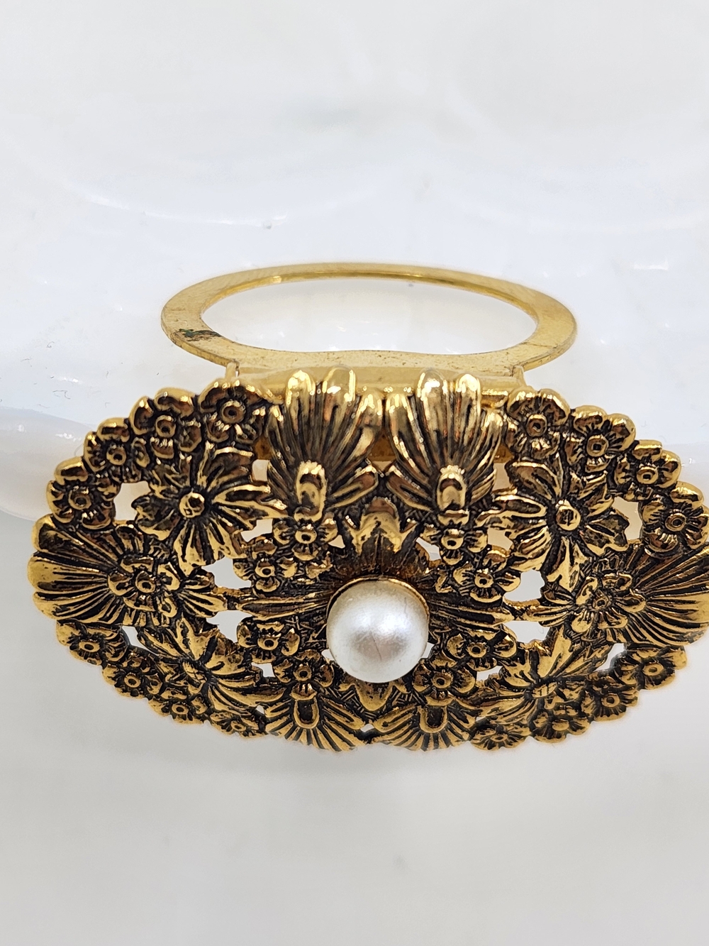Scarf Clip - Gold-Tone Floral Filigree with Faux Pearl Accent